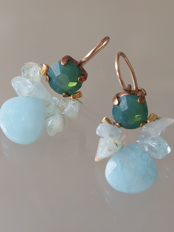 earrings Bee green crystal, aquamarine, amazonite